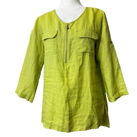 Company Ellen Tracy Woman’s 100% Linen Half Zip Top Citrine SZ S - Picture 1 of 16